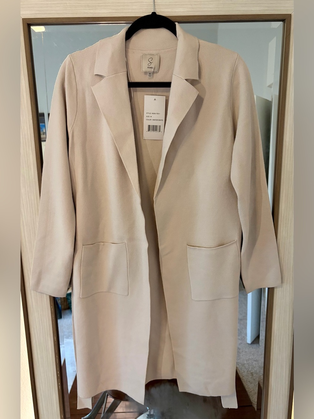 Sioni Knit Belted Cardigan Sweater Mid length New w/ Tags Cream Color Sz Medium - Picture 3 of 5